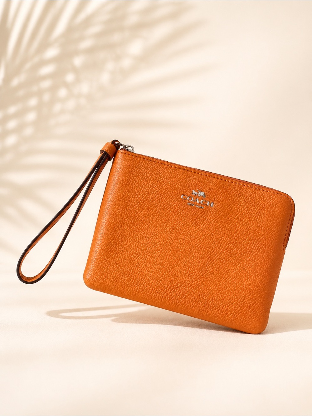Coach Orange Pebbled Leather Wristlet with Detachable Strap